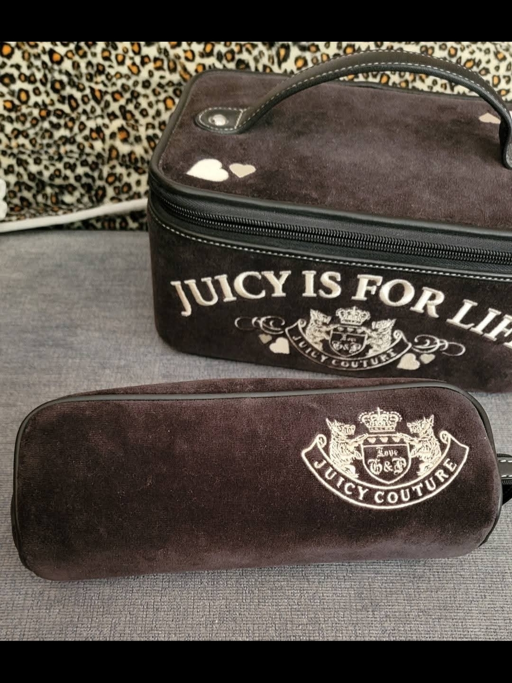 Vintage Y2K Juicy Couture Dark Brown Velvet Cosmetic Train Case Set